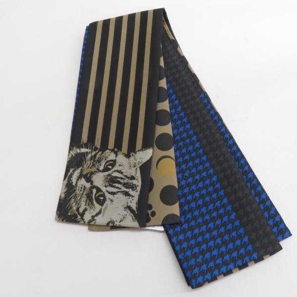 半幅帯 リバーシブル WA KKA NICO わっか ポリエステル Cat’s eye 黒ｘ青ｘ茶色...