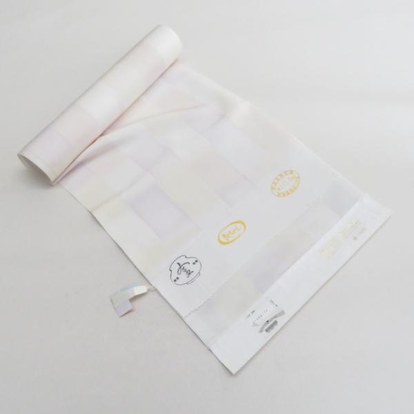 反物 長襦袢 白色ｘ薄紫色ｘ薄黄色 正絹 市松模様 お仕立て用 長さ1350cm 未使用品