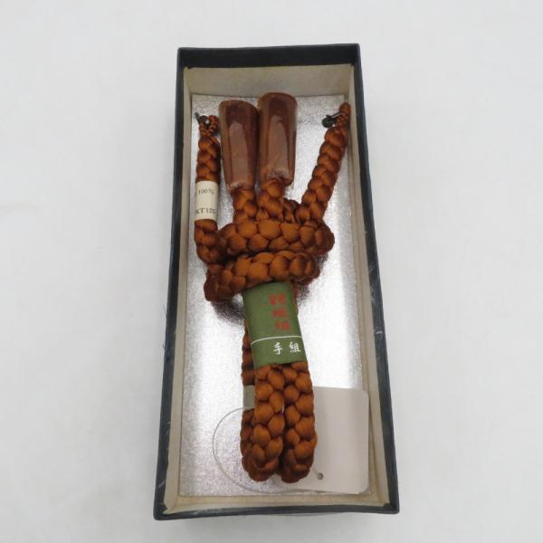 和小物 羽織紐 男性用 茶色 丸組 手組紐 箱付き 正絹 メンズ用 和装小物 モスグリーン