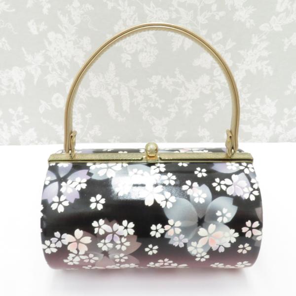 和装バッグ 振袖用 エナメル フォーマル ブラック系 桜文様 単品バッグ