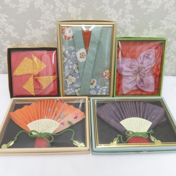 和小物 風呂敷 5点セット 刺繍 縮緬 辻が花 鮫小紋 麻の葉 箱付 ふろしき 和小物 生地  ポリ...