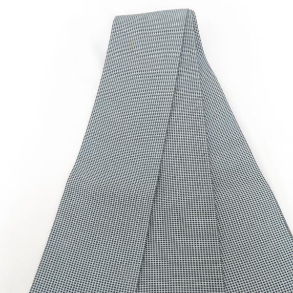 角帯 正絹  水色×黒×白 ブルー系 格子 紳士 男性用 メンズ 男帯 着物 和装 チェック 未仕立...