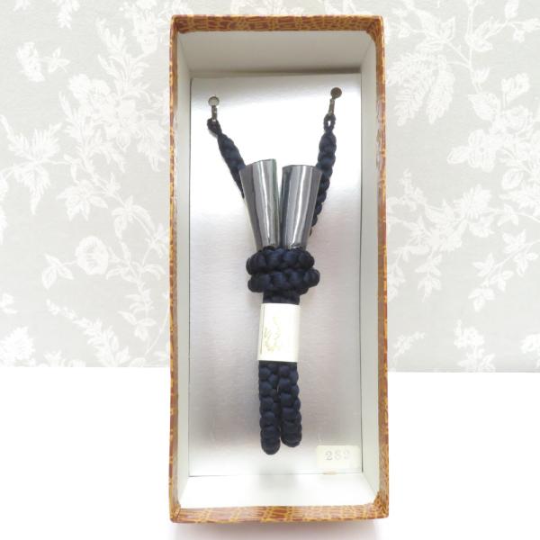 和小物 羽織紐 男性用 紺色 丸組 手組紐 箱付き 正絹 メンズ用 和装小物