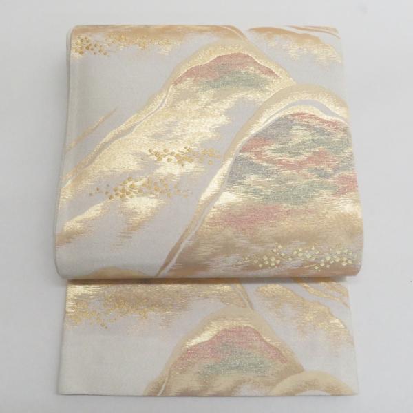 袋帯 貴藤つづれ つづれ織り 金色ｘベージュ色 金糸 山脈紋様 ゴールド系 六通柄 フォーマル向け ...