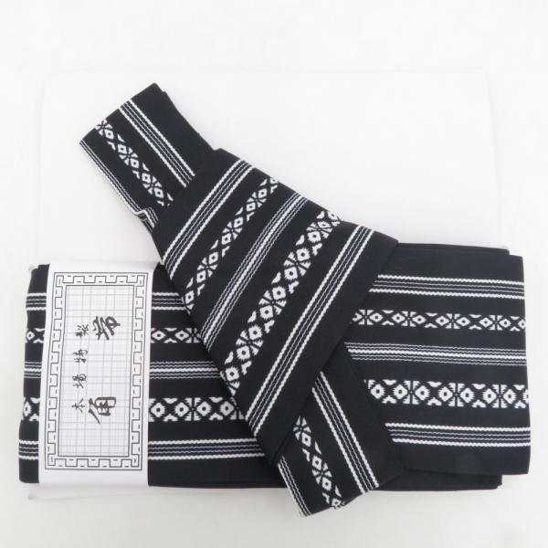 角帯 ワンタッチ角帯 ポリ100％ プリント柄 献上柄 黒色ｘ白色 紳士 男性用 定番 浴衣帯 メン...