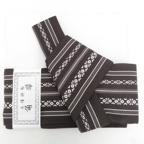 角帯 ワンタッチ角帯 ポリ100％ プリント柄 献上柄 深茶色ｘ白色 紳士 男性用 定番 浴衣帯 メ...