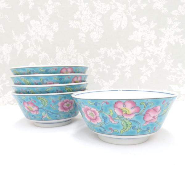 有田焼 食器 龍峰窯 大昭和龍峰製 緑彩唐草 スープ碗 汁椀 小鉢 5客組 中華食器 レトロ