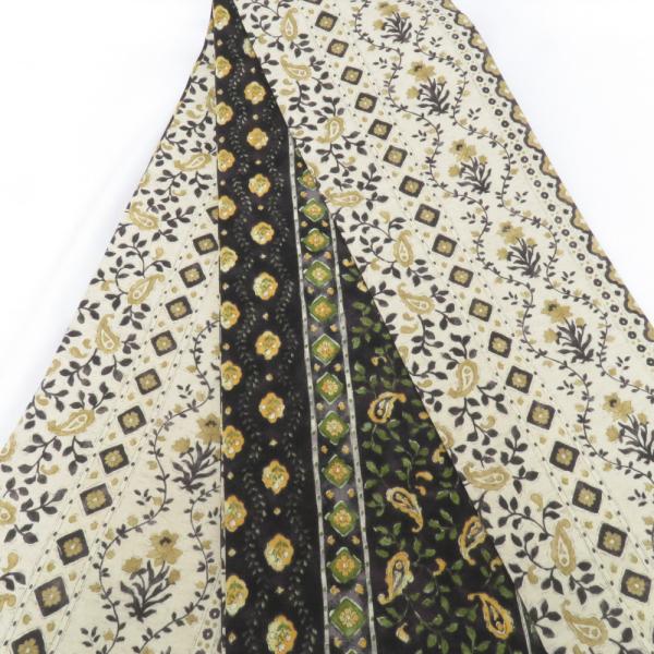 半幅帯 リバーシブル半巾帯  黒×黄色・生成×ベージュ 更紗調 花 ペイズリー 巾:約15.5ｃｍ×...