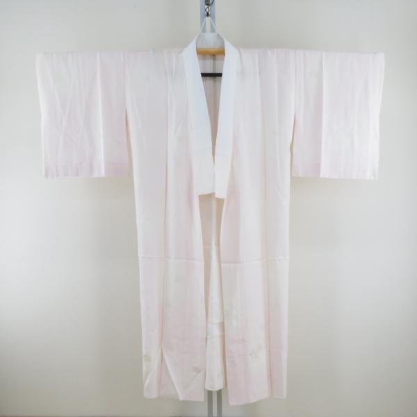襦袢 長襦袢 白色ｘ薄ピンク色 ぼかし 桜模様 桜地紋 正絹 半衿付き 衿 仕立て上がり 女性着物用...