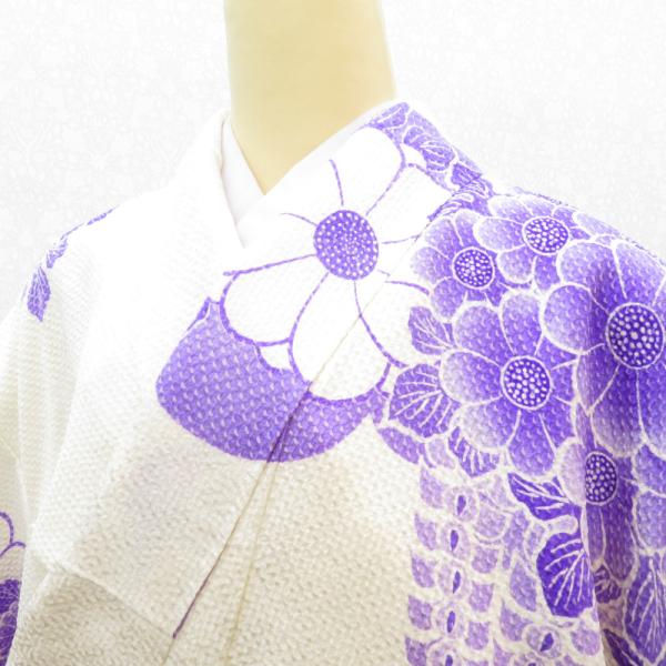 振袖 正絹 ホワイト×パープル系 総絞り 花々 袷 広衿 成人式 卒業式 舞台衣装 フォーマル 仕立...