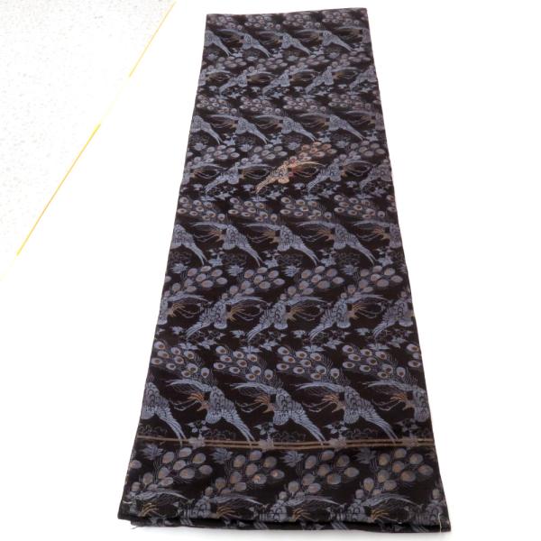 丸帯 アンティーク帯 昔 黒×グレー茶 花 鳳凰 全通 昔帯 正絹 レトロモダン 明治・大正ロマン ...