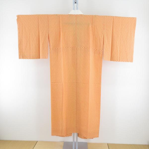 襦袢 長襦袢 黄色ｘ赤色 オレンジ系 麻の葉模様 正絹 半衿付き バチ衿 仕立て上がり 女性着物用 ...