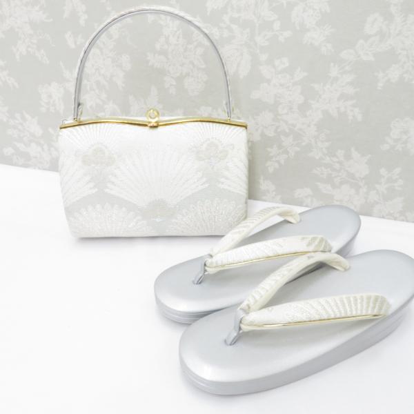 草履・バッグセット 草履バッグセット 白×シルバー ゴールド エナメル フリーサイズ フォーマル 留...