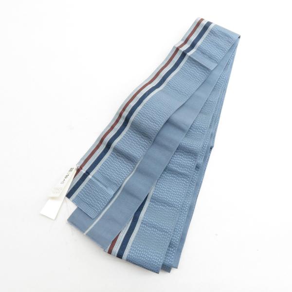 角帯 男性帯 博多織 鱗に縞模様 正絹 青色ｘ灰色 紳士 男性用 浴衣帯 メンズ 男帯 着物 和装 ...
