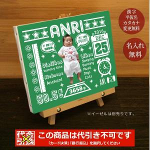 出産祝い 出産内祝い 名入れ 名前入り 命名 メモリアルフォト 写真 バースデーボード フォトフレーム キャンバス 黒板風 タイプＡ｜cocorocogift