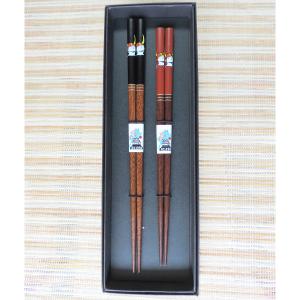 ひこにゃんカラー箸二膳入（黒箱） 【片山木工所】 : 滋賀の名品