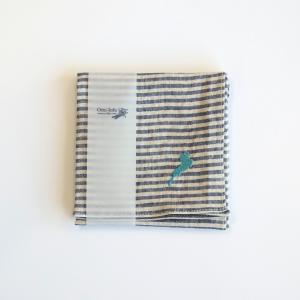 近江の麻 ラミーはんかち（青ストライプ）【近江上布伝統産業会館