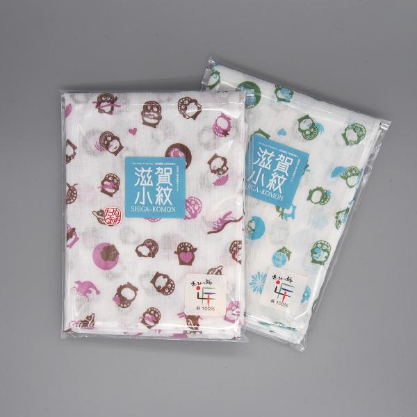 近江ちぢみ「滋賀小紋」ハンカチ たぬき【湖東繊維工業協同組合 麻香】