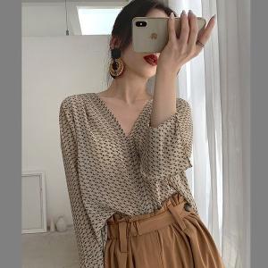 ブラウス レディース オフィス 夏服 おしゃれ 長袖 40代 20代 仕事 トップス シャツ シフォン Vネック きれいめ 着痩せ 体型カバー 韓国風
