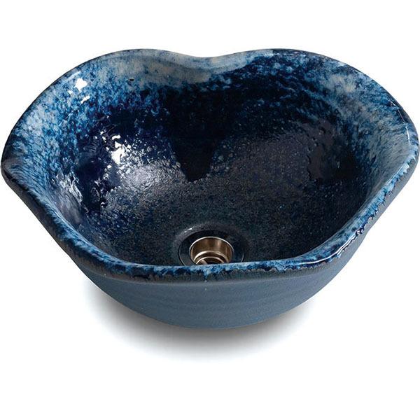 重蔵窯:利休信楽 手洗い鉢 016-F330青白窯変( 信楽焼 手洗い 洗面 焼き物 016-F33...