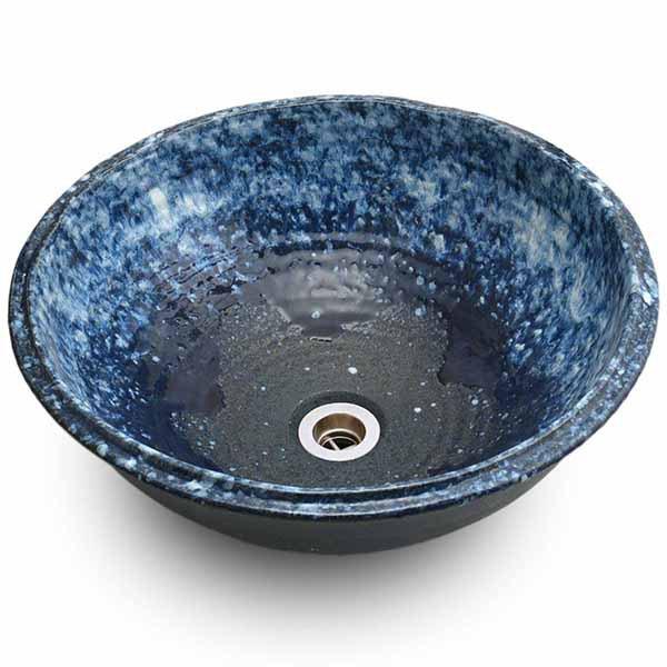 重蔵窯:利休信楽 手洗い鉢 016-40青白窯変(あお 信楽焼 手洗い 洗面 焼き物 016-40 ...