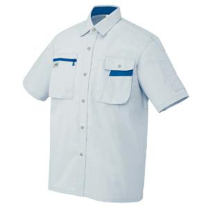 AITOZ:ムービンカット 半袖シャツ  シルバーグレー×ネイビー 6L 5326 半袖シャツ 両胸ポケット付