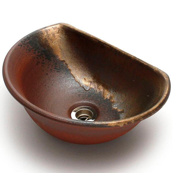 重蔵窯:利休信楽 手洗い鉢 半月 TUKI020-D27黄金 信楽焼 手洗い 洗面 焼き物 TUKI...