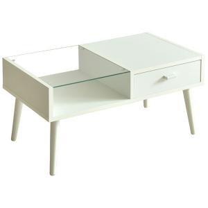宮武製作所:センターテーブル ホワイト CT-845(メーカー直送品) ローテーブル 北欧 ガラス 引き出し 木製 ガラステーブル CT-845