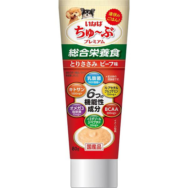 いなばペットフード:いなば ちゅ〜ぶプレミアム とりささみ ビーフ味 80g 49011334882...