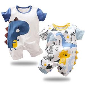 ベビー服 短袖カバーオール 2枚セット 綿100% 通気性がよい 新生児服 前開きタイプ 新生児 男の子 かわ