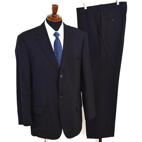 ヒューゴボス Super100's生地 3つボタン シングルスーツ XL A9 ブラック ストライプ...