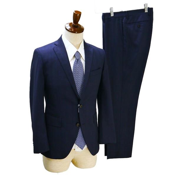 スーツカンパニー イタリア製カノニコ 2つボタン シングルスーツ Y4 S ダークネイビー ストライ...