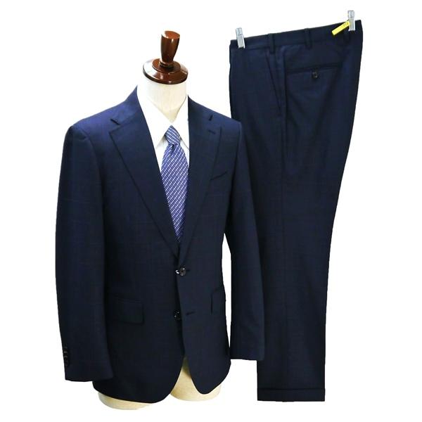 HILTON GUABELLO 2つボタン シングルスーツ A5 M ダークネイビー チェック ワン...