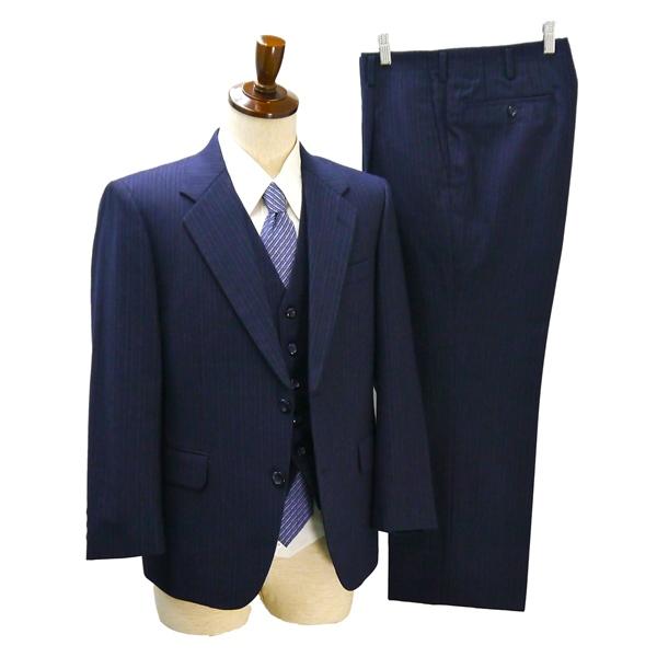 YAMASIROYA 3ピース 2つボタン シングルスーツ 袖口3つボタン A4 S ダークネイビー...