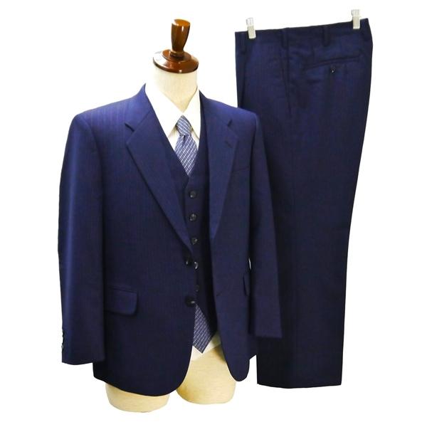 YAMASIROYA 3ピース 2つボタン シングルスーツ 袖口3つボタン A4 S ダークネイビー...