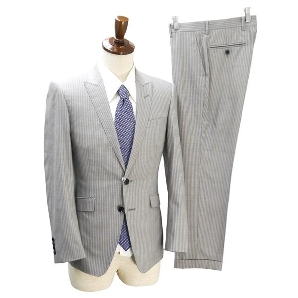 オリヒカ 2つボタン シングルスーツ Y4 S 明るめのグレー 明灰色 ストライプ ノータック スト...