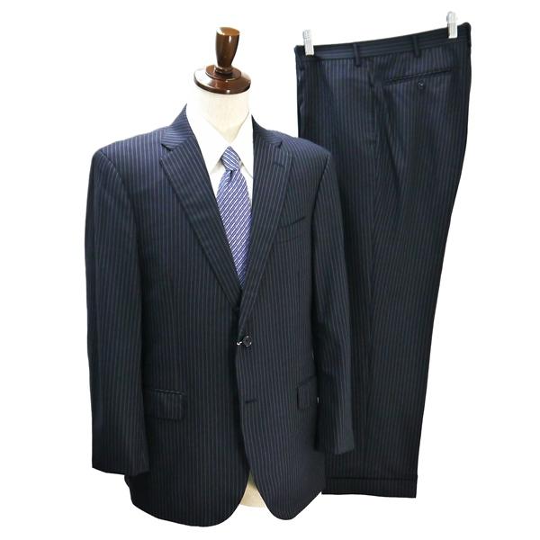 HILTON 2つボタン シングルスーツ BE5 L ダークネイビー 濃紺色 ストライプ ノータック...