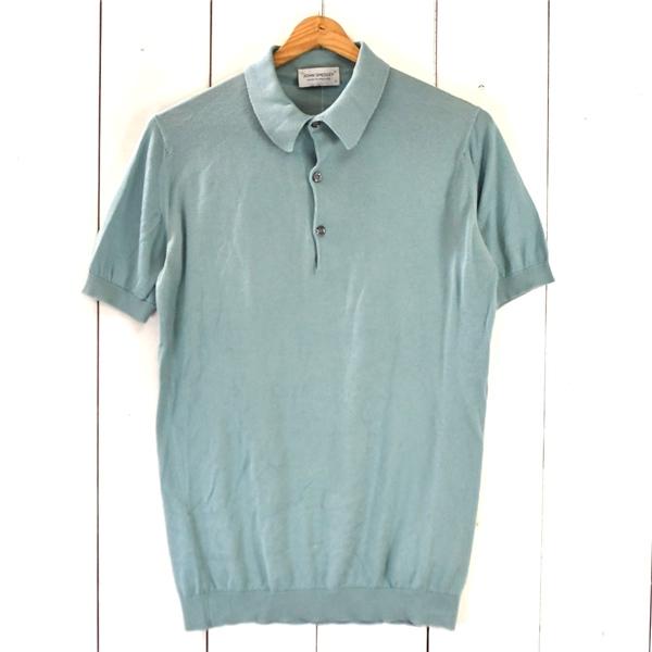 英国製 ジョンスメドレー JOHN SMEDLEY コットン100％ ポロシャツ 半袖シャツ S グ...