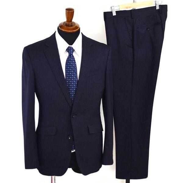 スーツセレクト 2パンツ 2つボタン シングルスーツ M A5 ダークネイビー ストライプ ノータッ...