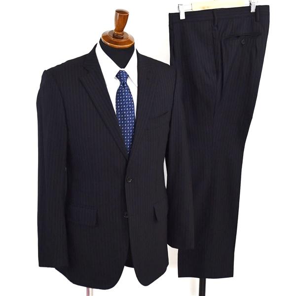 TK タケオキクチ 120's生地 2つボタン シングルスーツ M Y7 ブラック ストライプ 61...
