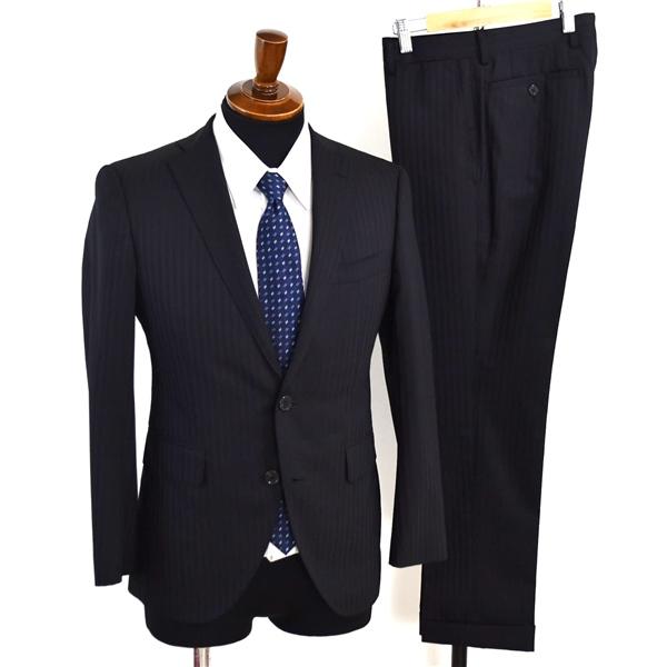 スーツカンパニー 2つボタン シングルスーツ S YA3 ブラック ストライプ ノータック PCH6...