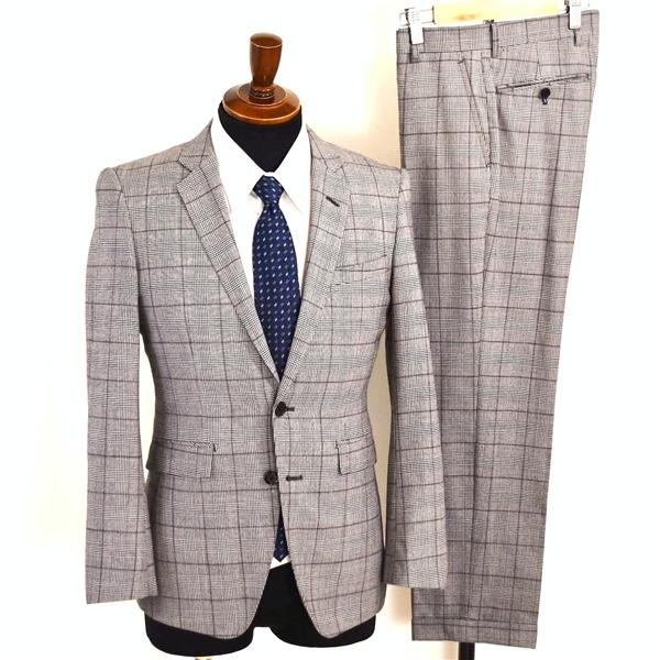 オリヒカ 2つボタン シングルスーツ S Y4 ダークグレー グレンチェック ノータック 袖口4つ釦...
