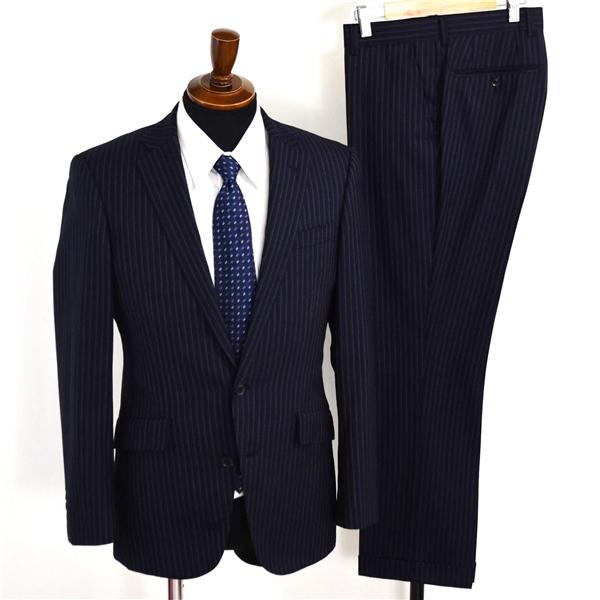 スーツセレクト 2つボタン シングルスーツ M A5 ダークネイビー ストライプ ノータック 袖口4...