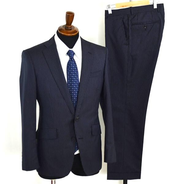 スーツセレクト 2つボタン シングルスーツ M A4 ダークネイビー ストライプ ノータック 袖口4...