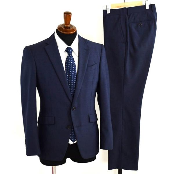スーツセレクト 2つボタン シングルスーツ S A4 ダークネイビー 千鳥格子 ノータック 袖口4つ...