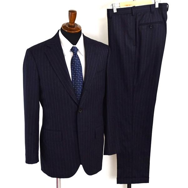 Jプレス 段返り 3つボタン シングルスーツ M A6 ダークネイビー ストライプ ノータック J....