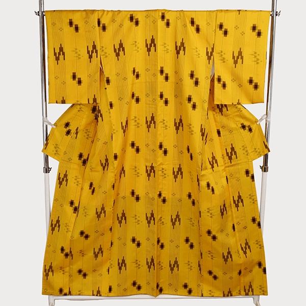 稀少 大城廣四郎(大城広四郎) 作 手おり 織物工房 琉球絣 証紙付 着物 正絹 女性 紬 小紋 身...