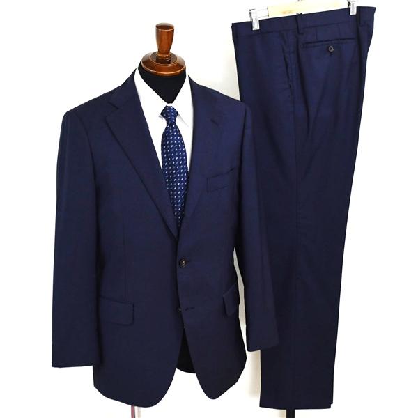 美品 ユニバーサルランゲージ 伊製生地 段返り 3つボタン シングルスーツ M AB6 ダークネイビ...