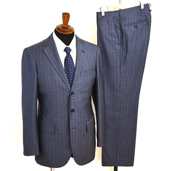 SHIPS 伊製 シルク混生地 3つボタン シングルスーツ M YA6 ダークネイビー ストライプ ...