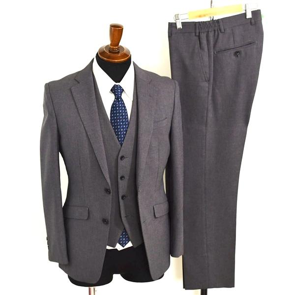 美品 スーツセレクト 3ピース 2つボタン シングルスーツ S Y4 ダークグレー ノータック 袖口...